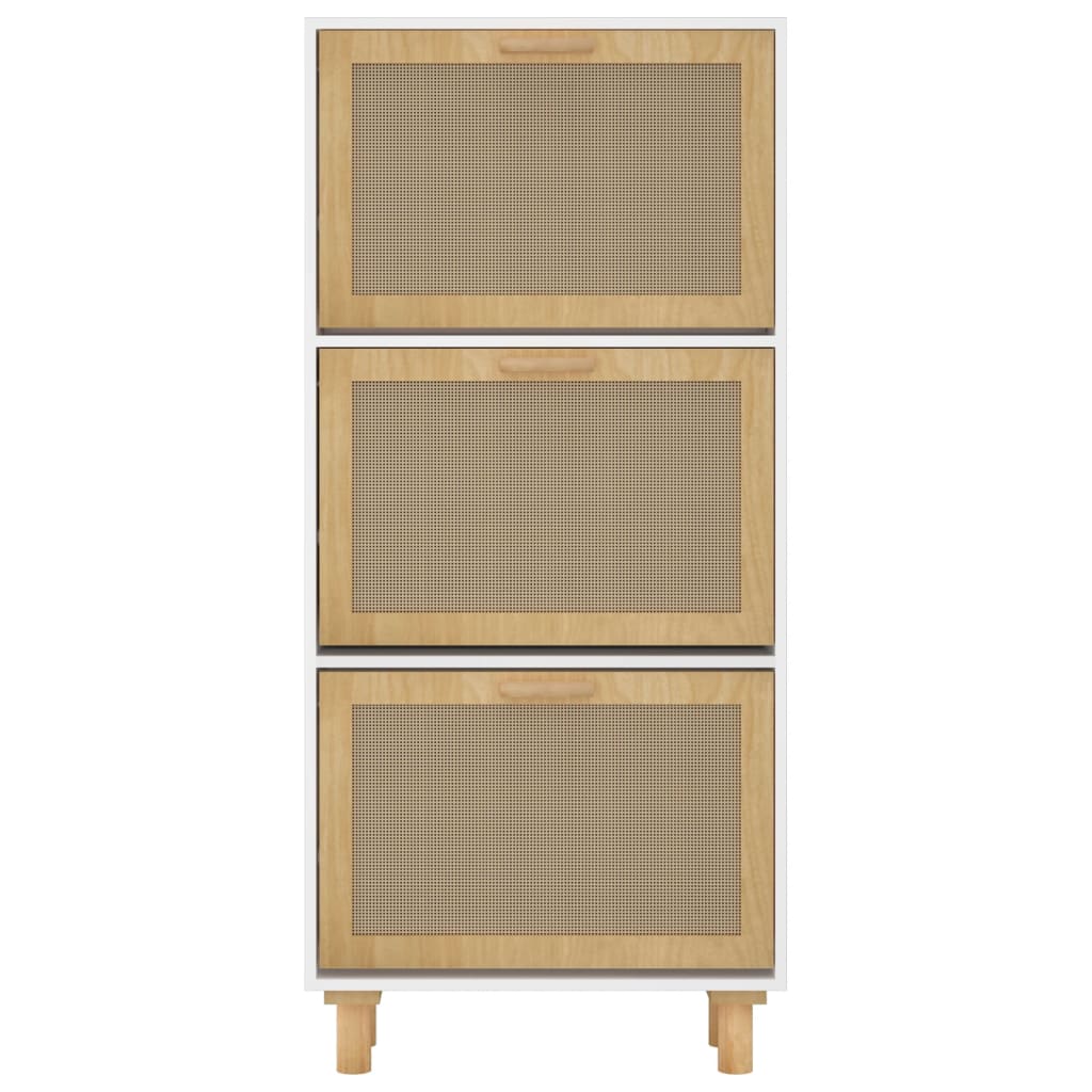 Schoenenkast 52x25x115cm bewerkt hout & natuurlijk rattan