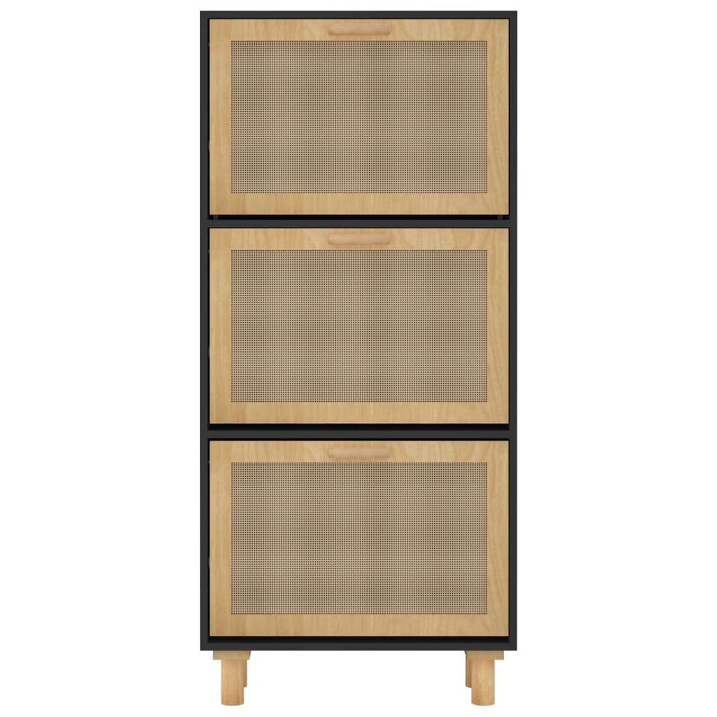 Schoenenkast 52x25x115cm bewerkt hout & natuurlijk rattan