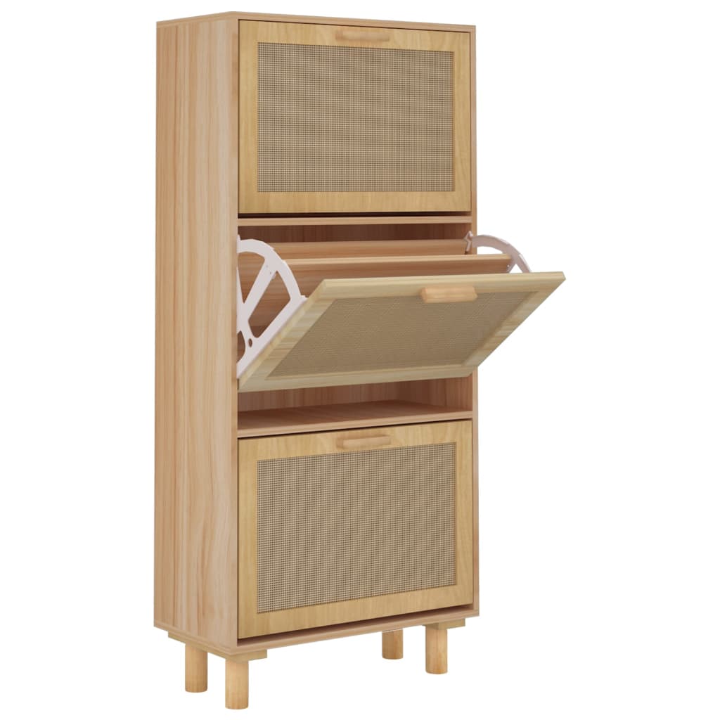 Schoenenkast 52x25x115cm bewerkt hout & natuurlijk rattan