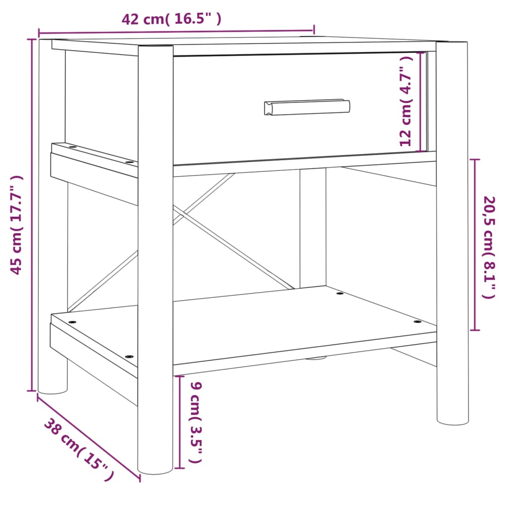 Nachtkastjes 2 st 42x38x45 cm bewerkt hout