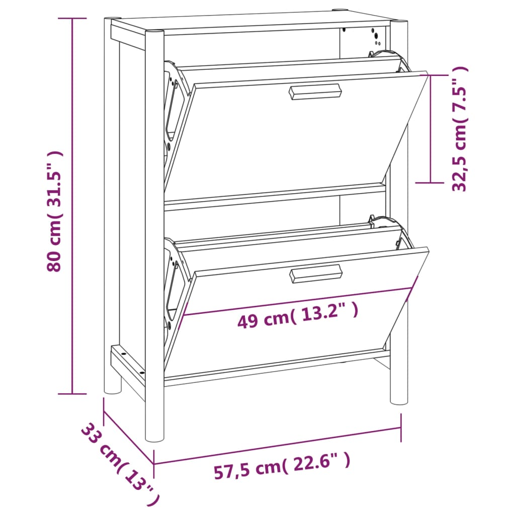 Schoenenkast 57,5x33x80 cm bewerkt hout