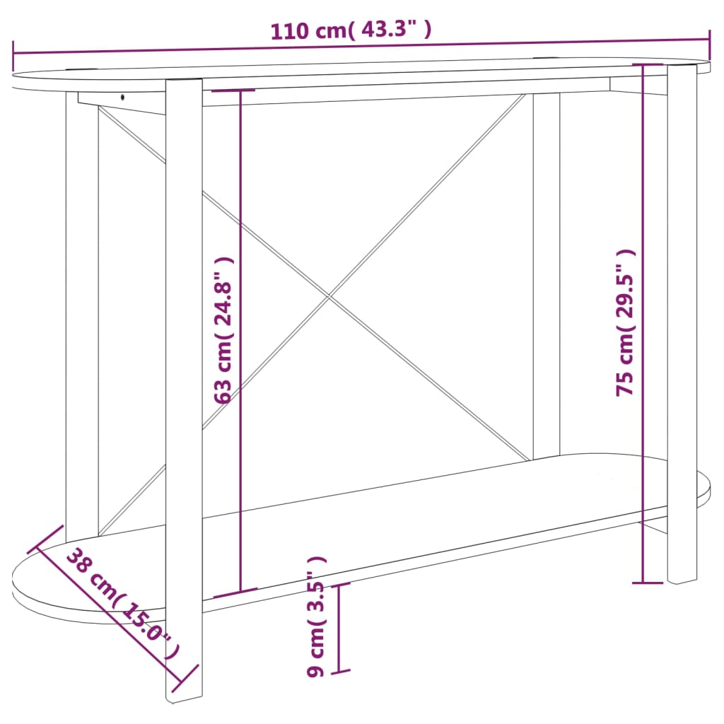 Wandtafel 110x38x75 cm bewerkt hout