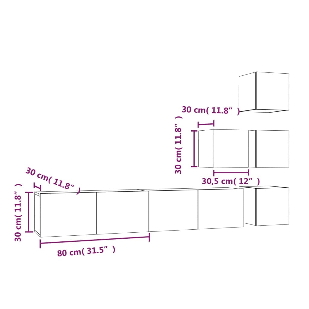 Tv-wandmeubel bewerkt hout eikenkleurig