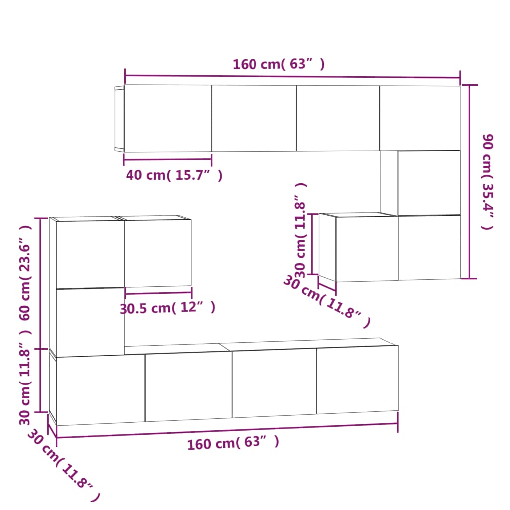 Tv-wandmeubel bewerkt hout