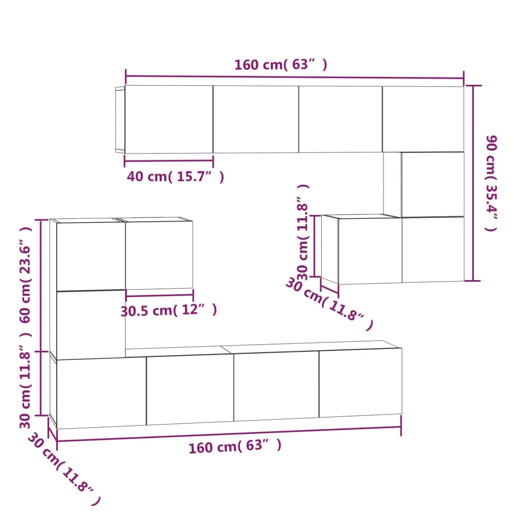 Tv-wandmeubel bewerkt hout