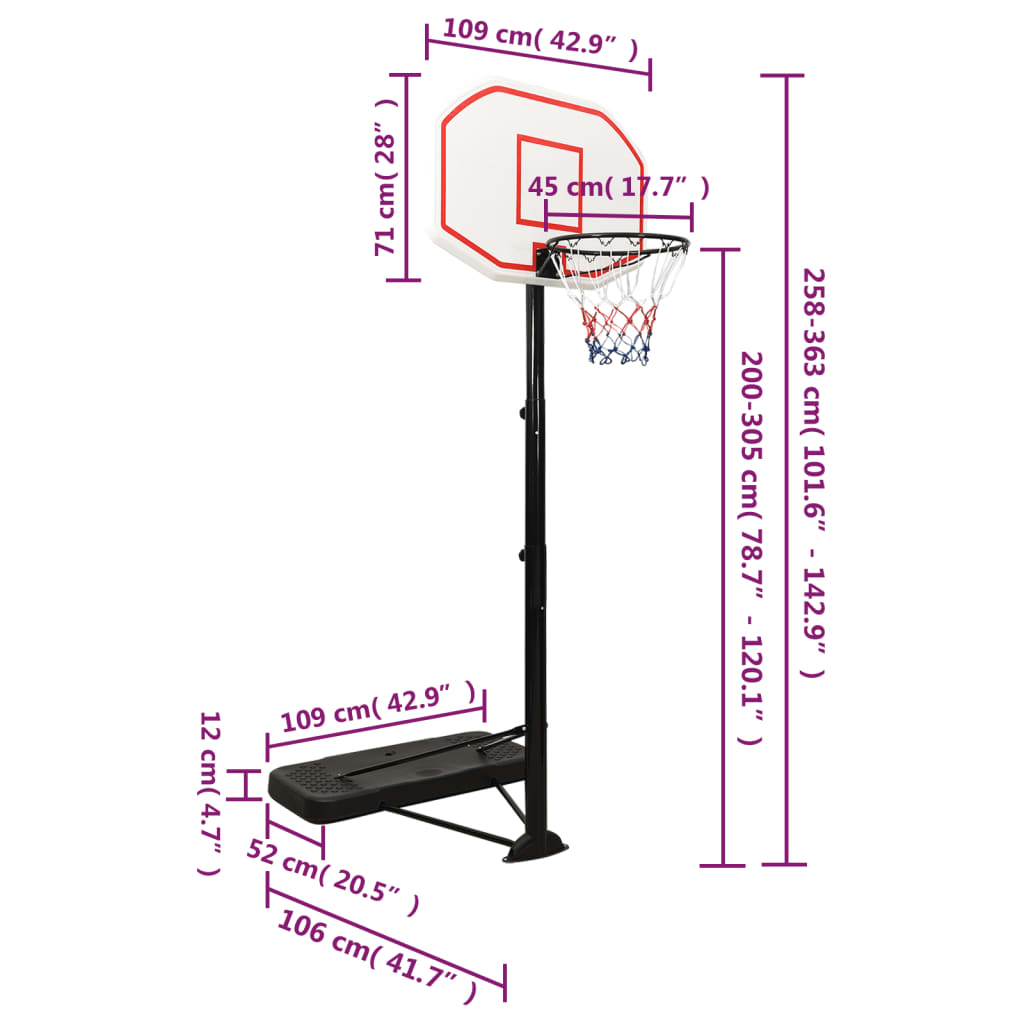 Basketbalstandaard 258-363 cm polyetheen