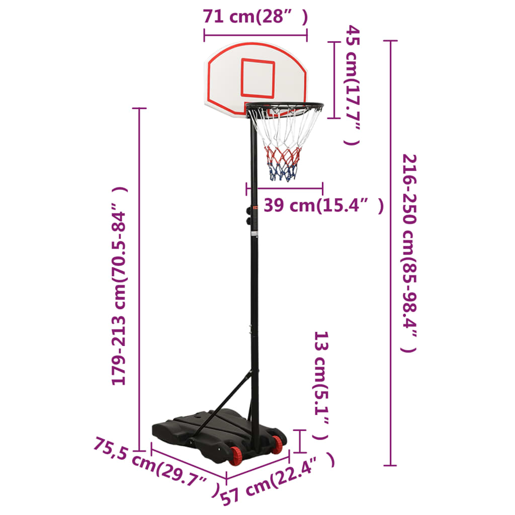 Basketbalstandaard 216-250 cm polyethyleen