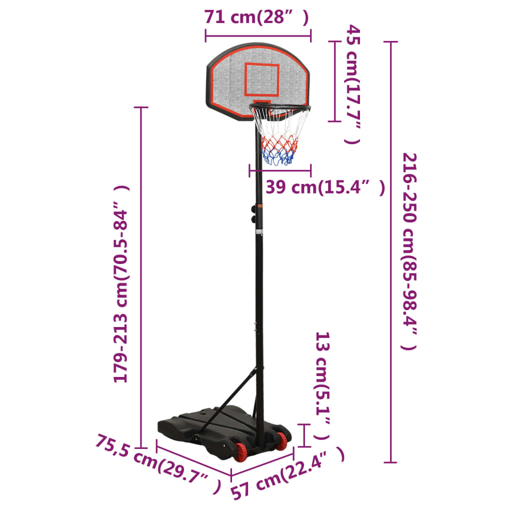 Basketbalstandaard 216-250 cm polyethyleen