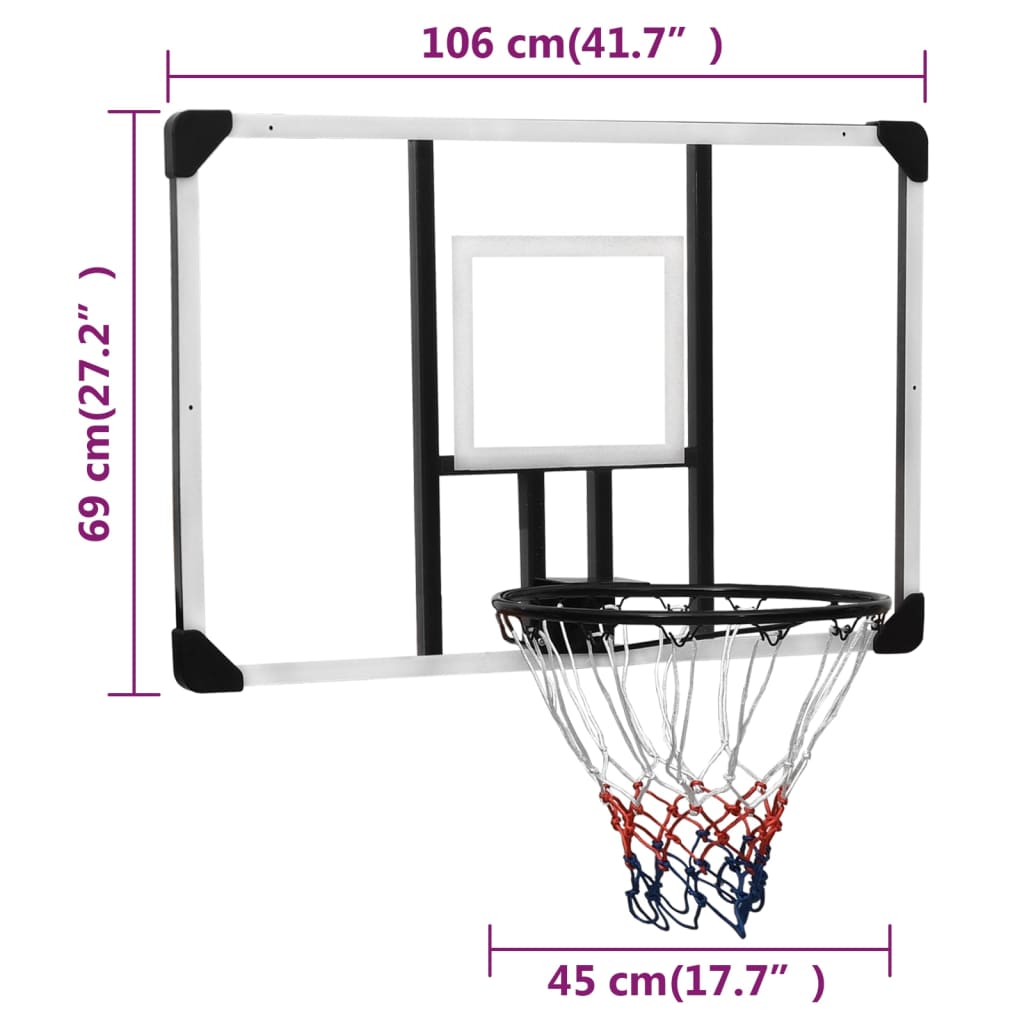 Basketbalbord 71x45x2,5 cm polycarbonaat transparant