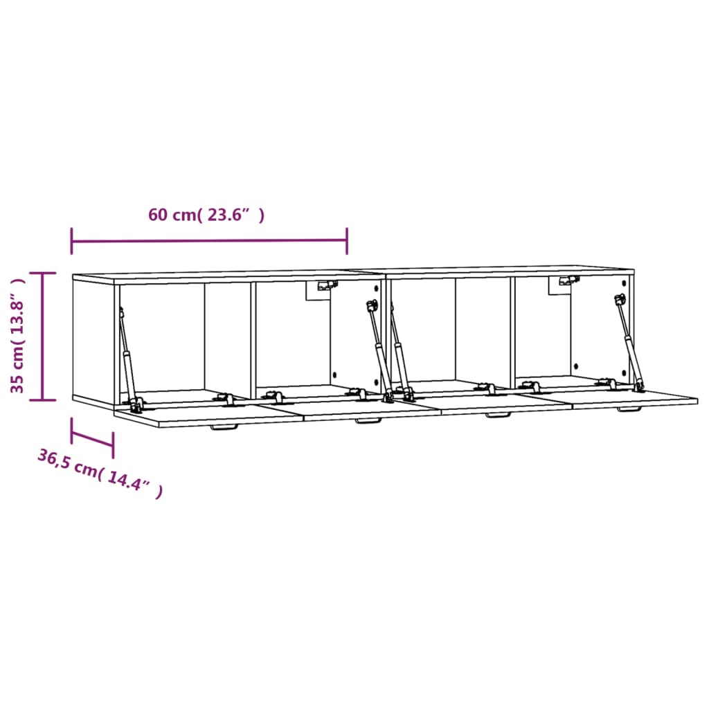 Wandkasten 2 st 60x36,5x35 cm bewerkt hout eikenkleurig