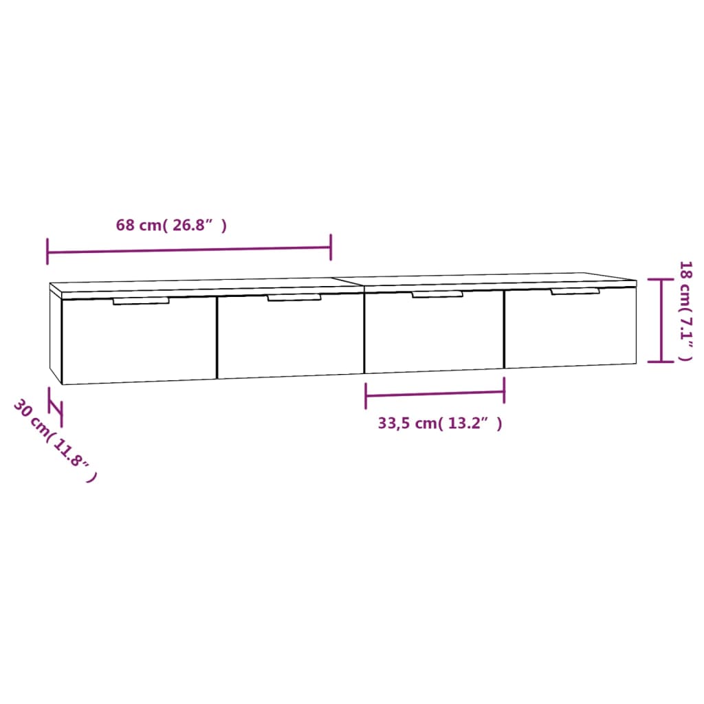 Wandkasten 2 st 68x30x20 cm bewerkt hout gerookt