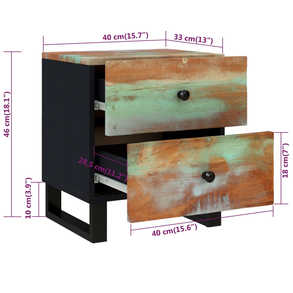 Nachtkastjes 2 st 40x33x46 cm massief gerecycled hout