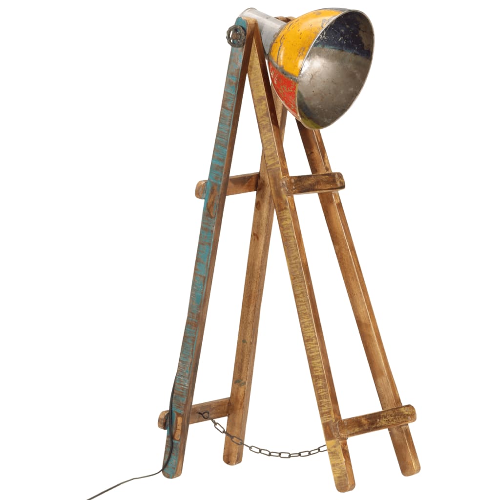 Vloerlamp E27 massief mangohout wit