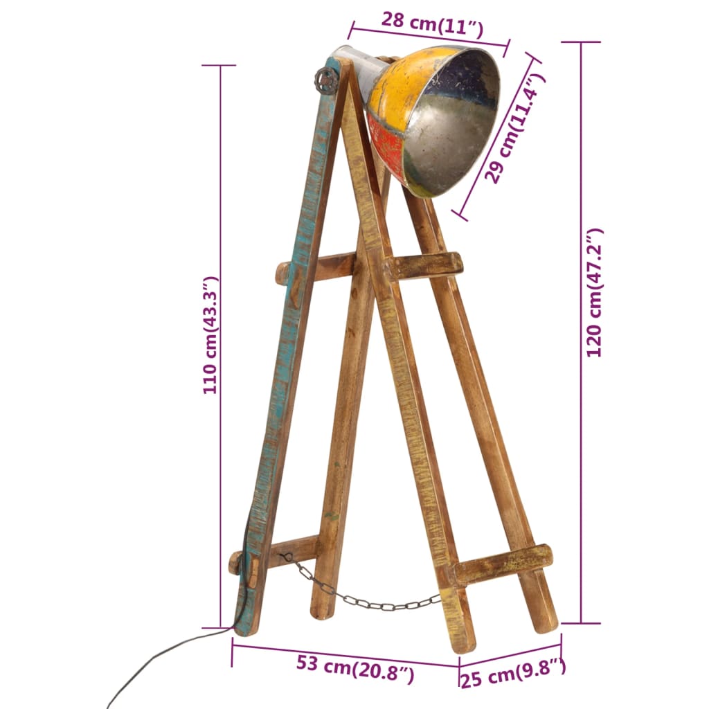 Vloerlamp E27 massief mangohout wit