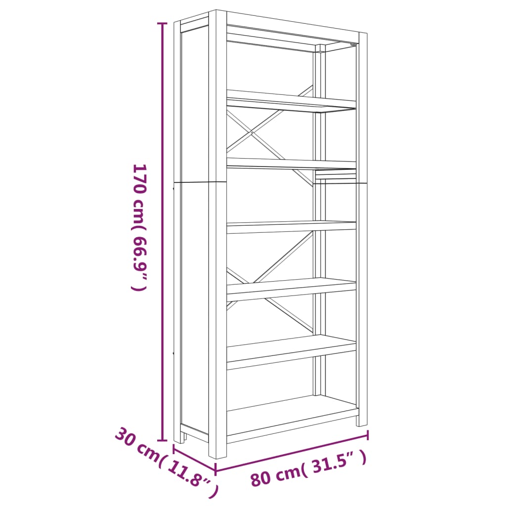 Boekenkast met 7 schappen 80x30x200 cm massief acaciahout