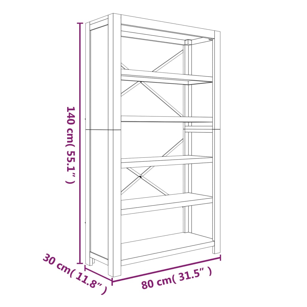 Boekenkast met 5 schappen 80x30x140 cm massief acaciahout