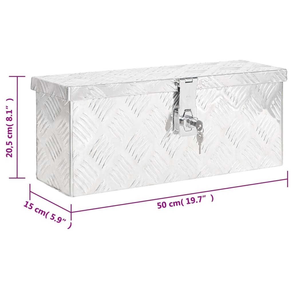 Opbergbox 50x15x20,5 cm aluminium zilverkleurig