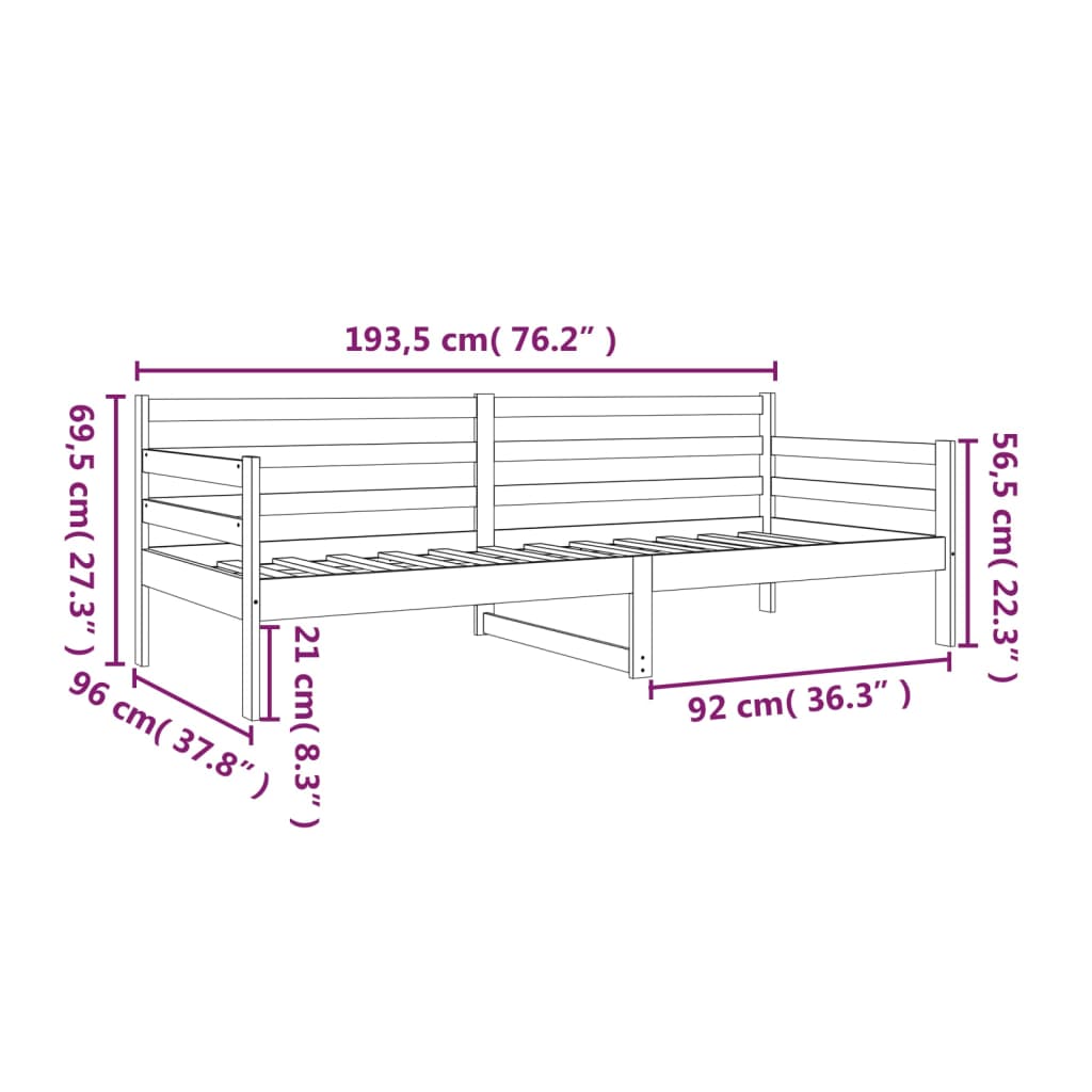 Slaapbank 90x190 cm massief grenenhout