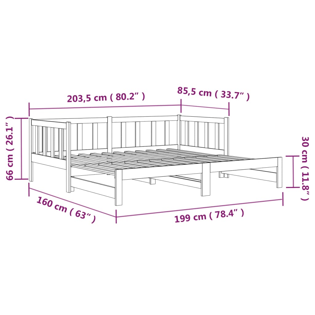 Slaapbank uitschuifbaar grenenhout 2x(90x190) cm