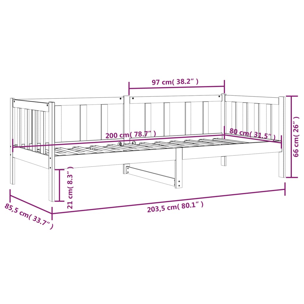 Slaapbank 80x200 cm massief grenenhout