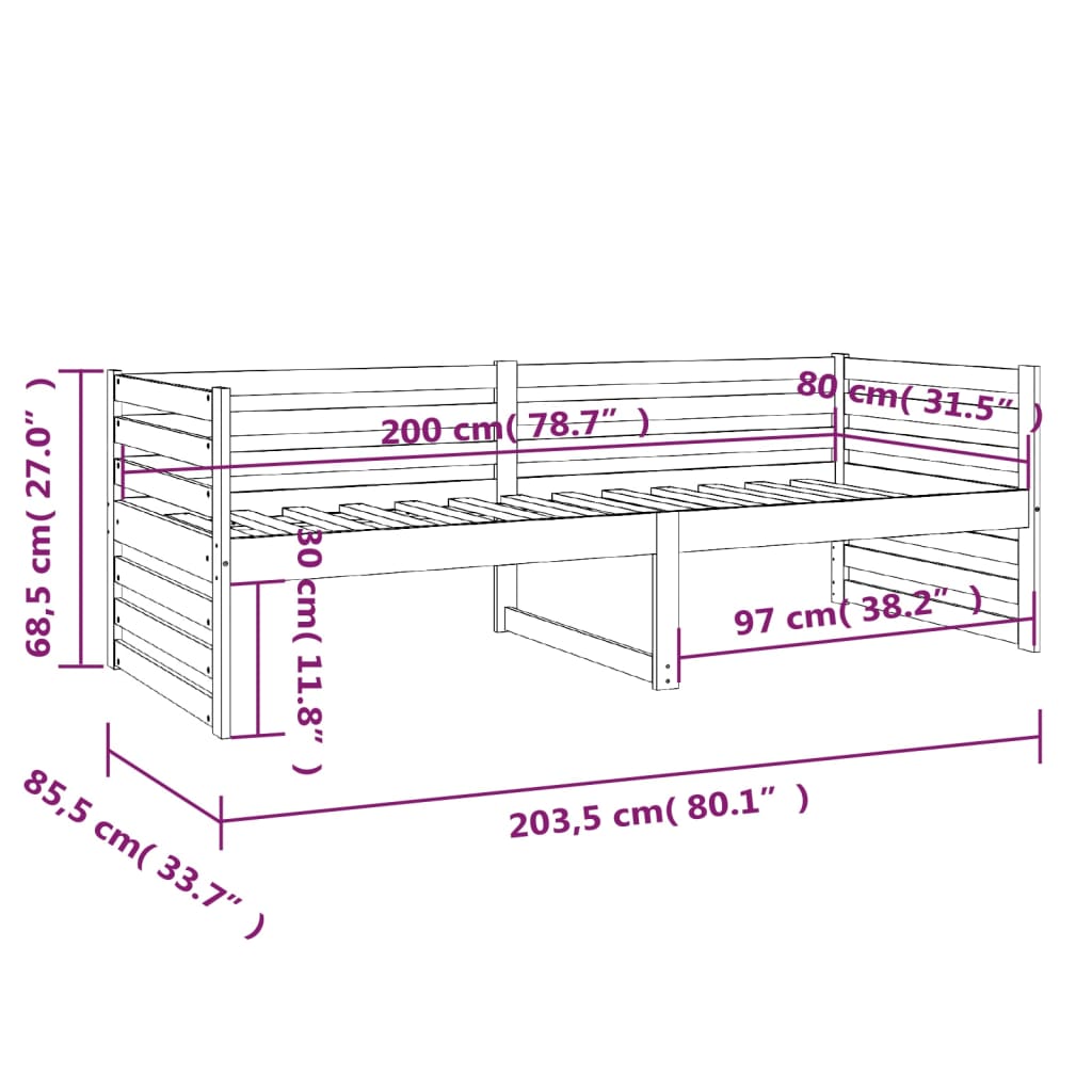 Slaapbank 80x200 cm massief grenenhout