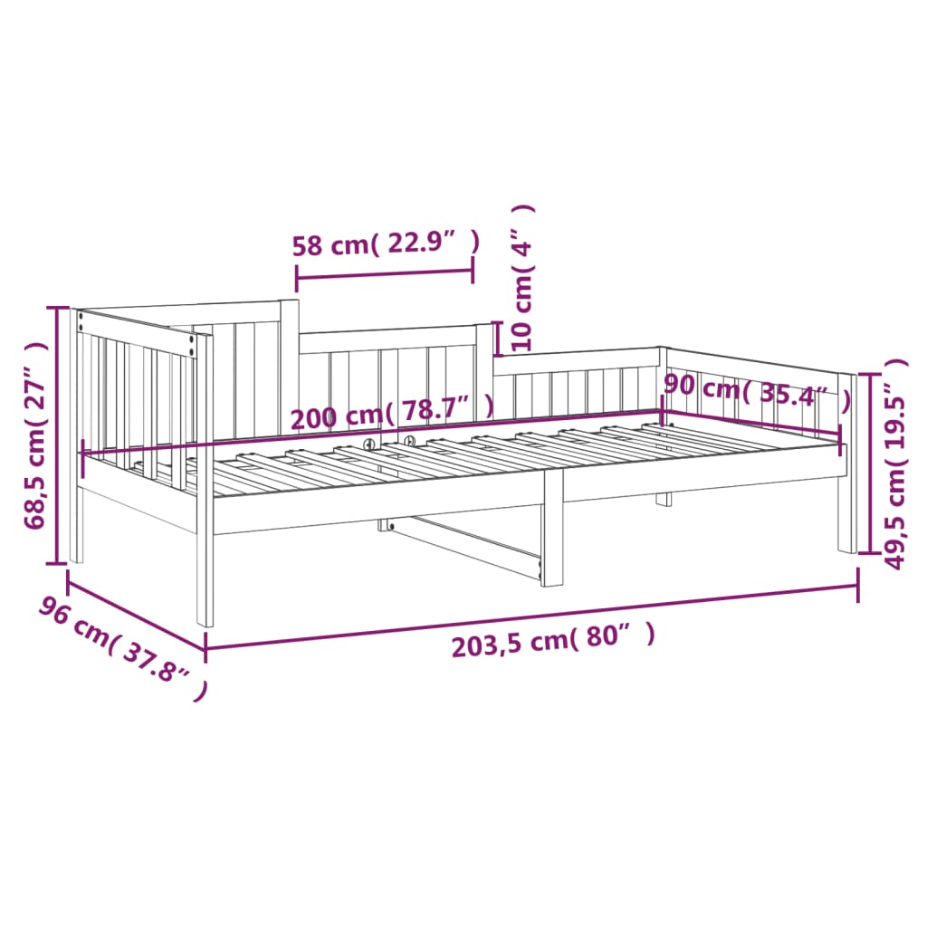 Slaapbank 90x190 cm massief grenenhout