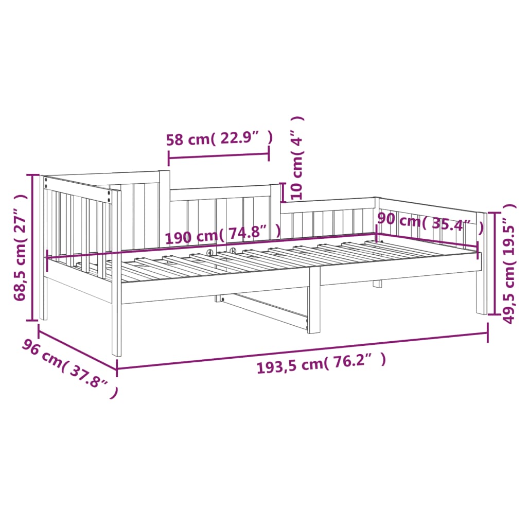 Slaapbank 90x190 cm massief grenenhout