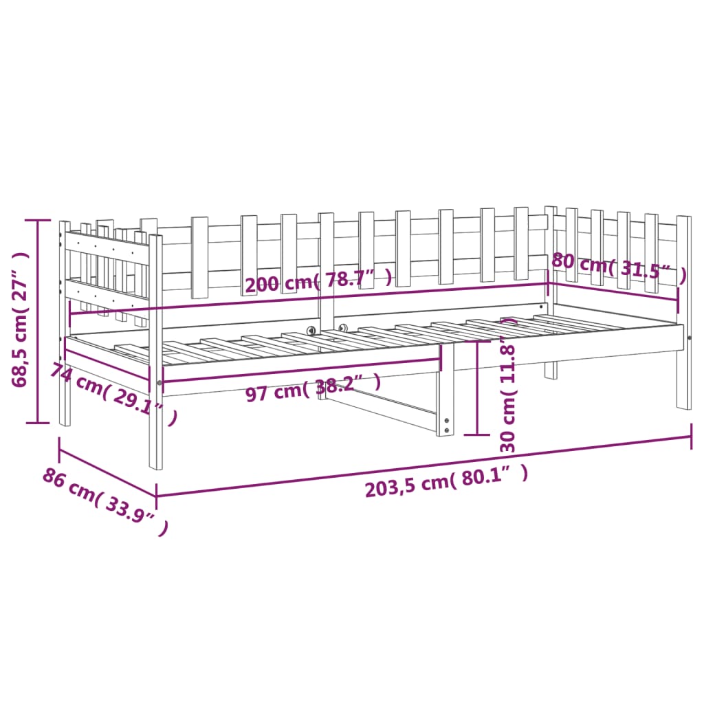 Slaapbank 90x200 cm massief grenenhout