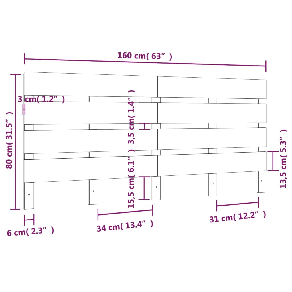 Hoofdbord 135x3x80 cm massief grenenhout