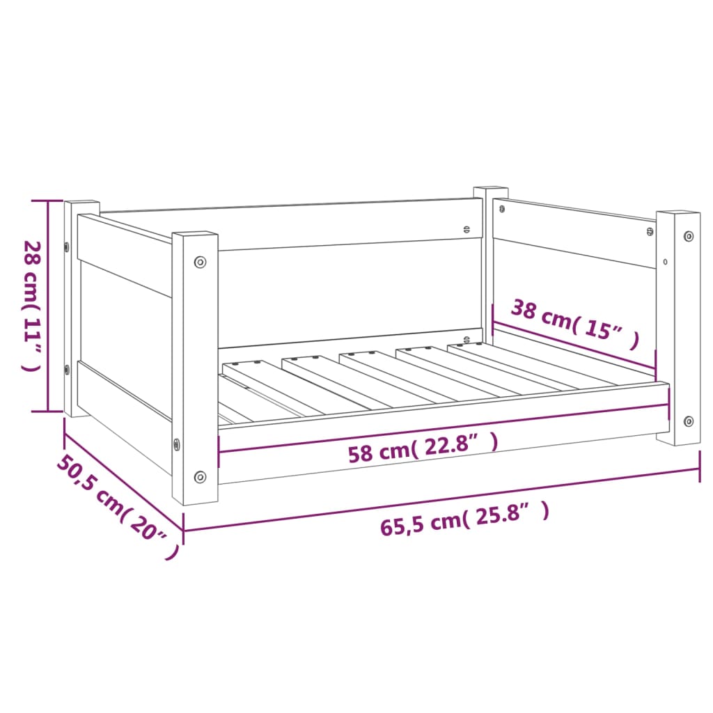 Hondenmand 55,5x45,5x28 cm massief grenenhout