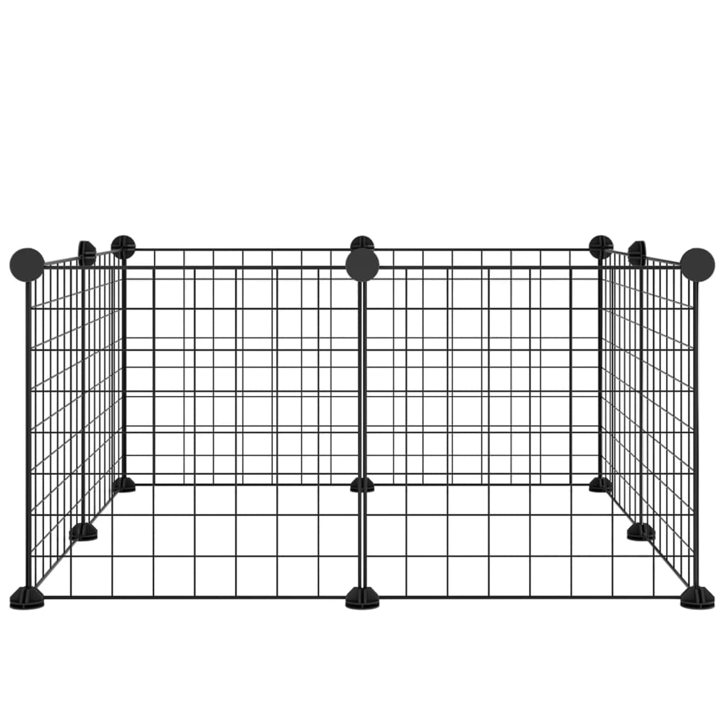 Huisdierenkooi met deur 60 panelen 35x35 cm staal zwart