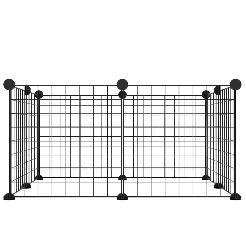 Huisdierenkooi met deur 60 panelen 35x35 cm staal zwart