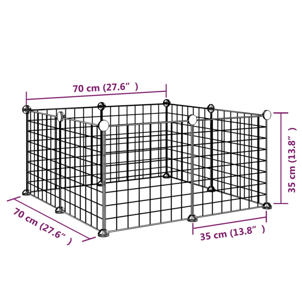 Huisdierenkooi met deur 60 panelen 35x35 cm staal zwart