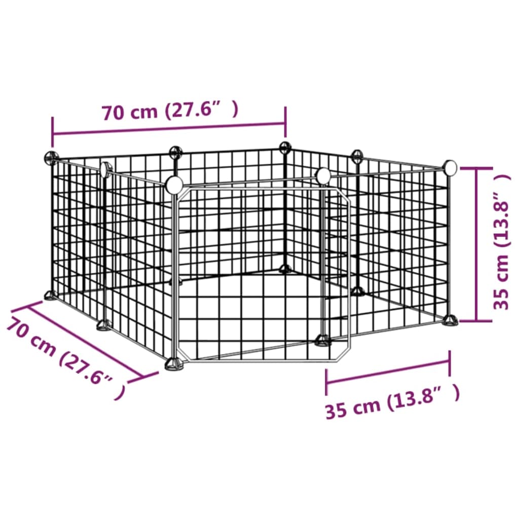 Huisdierenkooi met deur 60 panelen 35x35 cm staal zwart