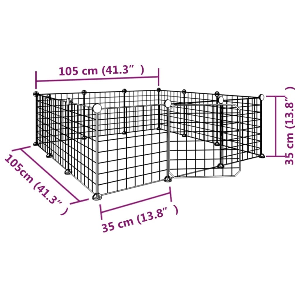 Huisdierenkooi met deur 60 panelen 35x35 cm staal zwart