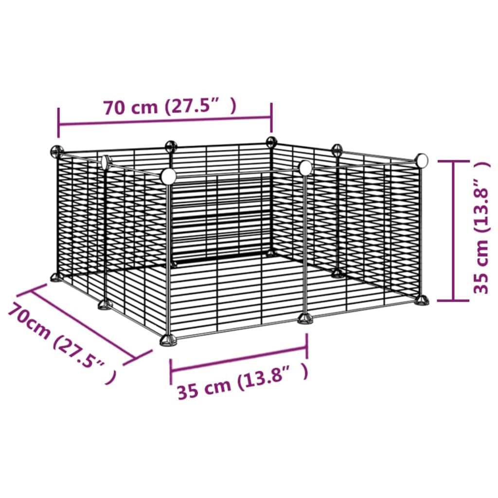 Huisdierenkooi met deur 60 panelen 35x35 cm staal zwart