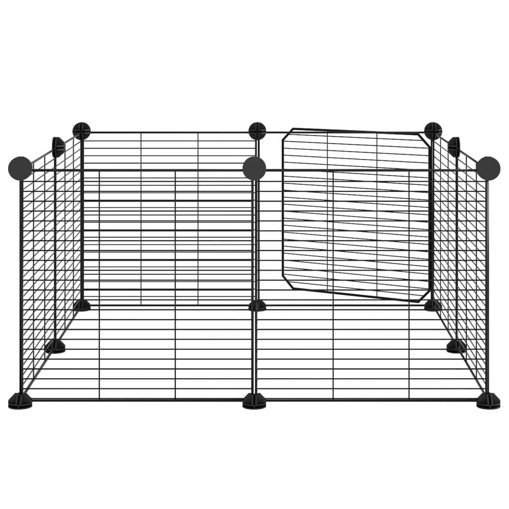 Huisdierenkooi met deur 60 panelen 35x35 cm staal zwart