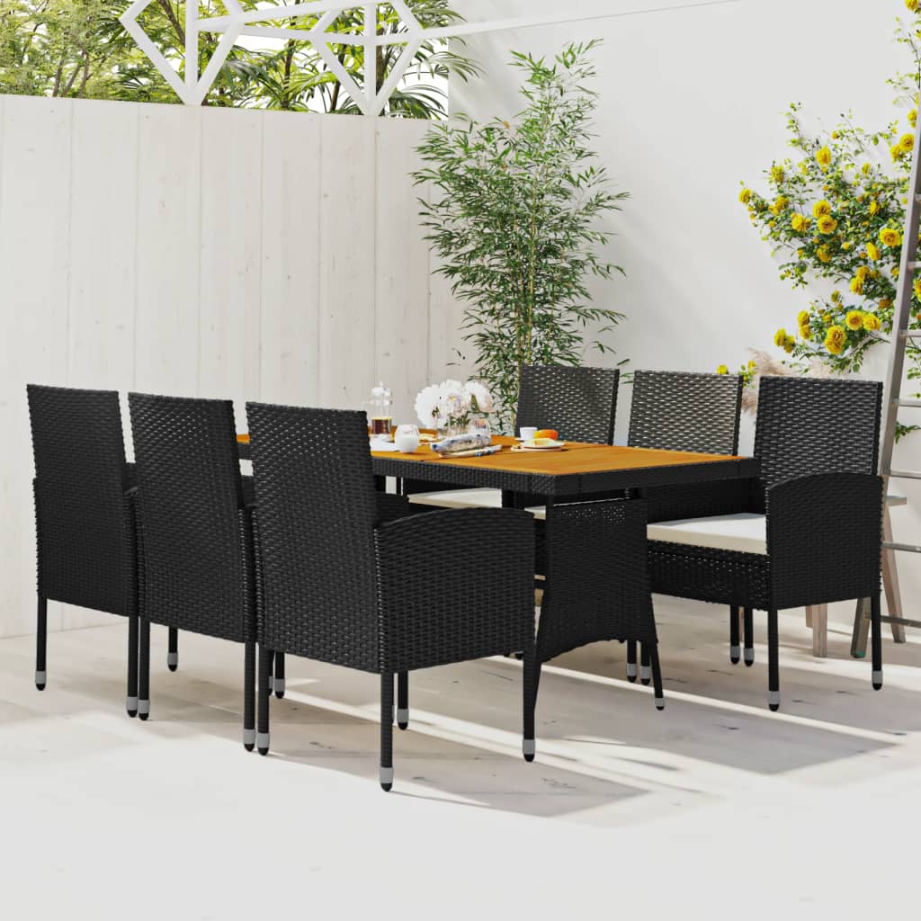 7-delige Tuinset poly rattan zwart