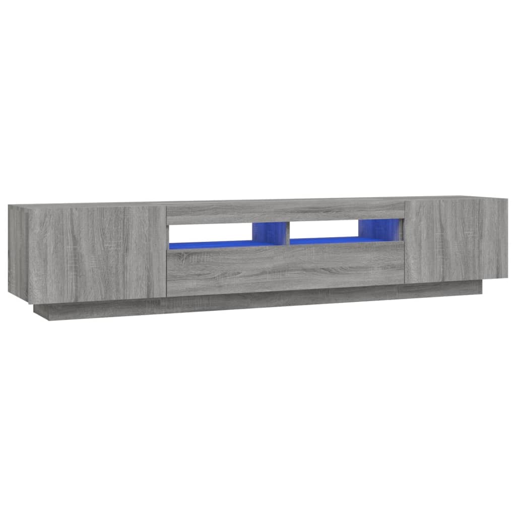 Tv-meubel met LED 200x35x40 cm bewerkt hout artisanaal eiken