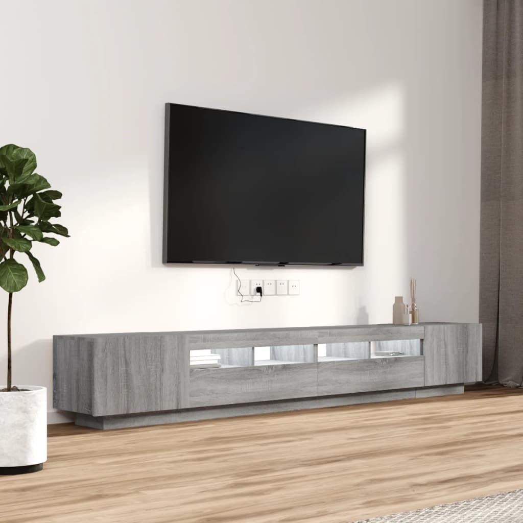 Tv-meubel met LED 260x35x40 cm bewerkt hout artisanaal eiken