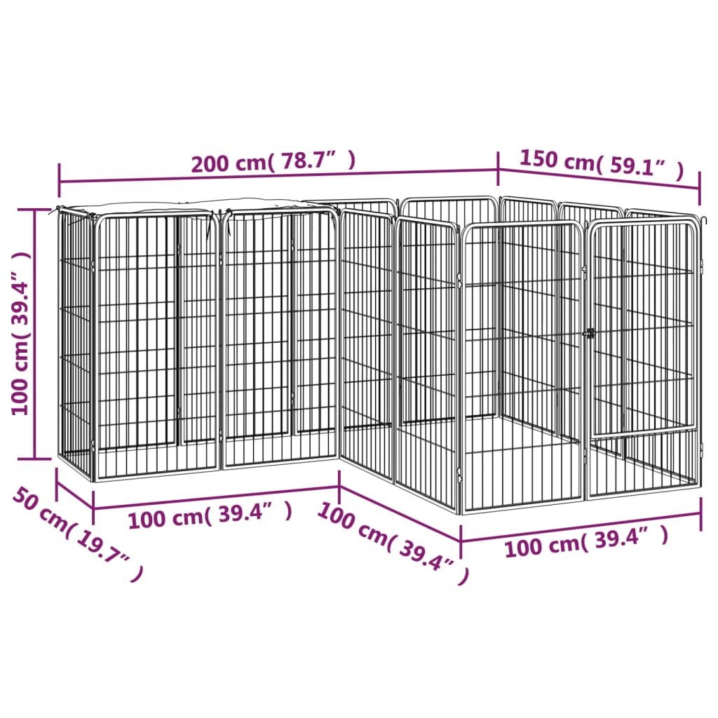 Hondenkennel 38 panelen 50x100 cm gepoedercoat staal zwart