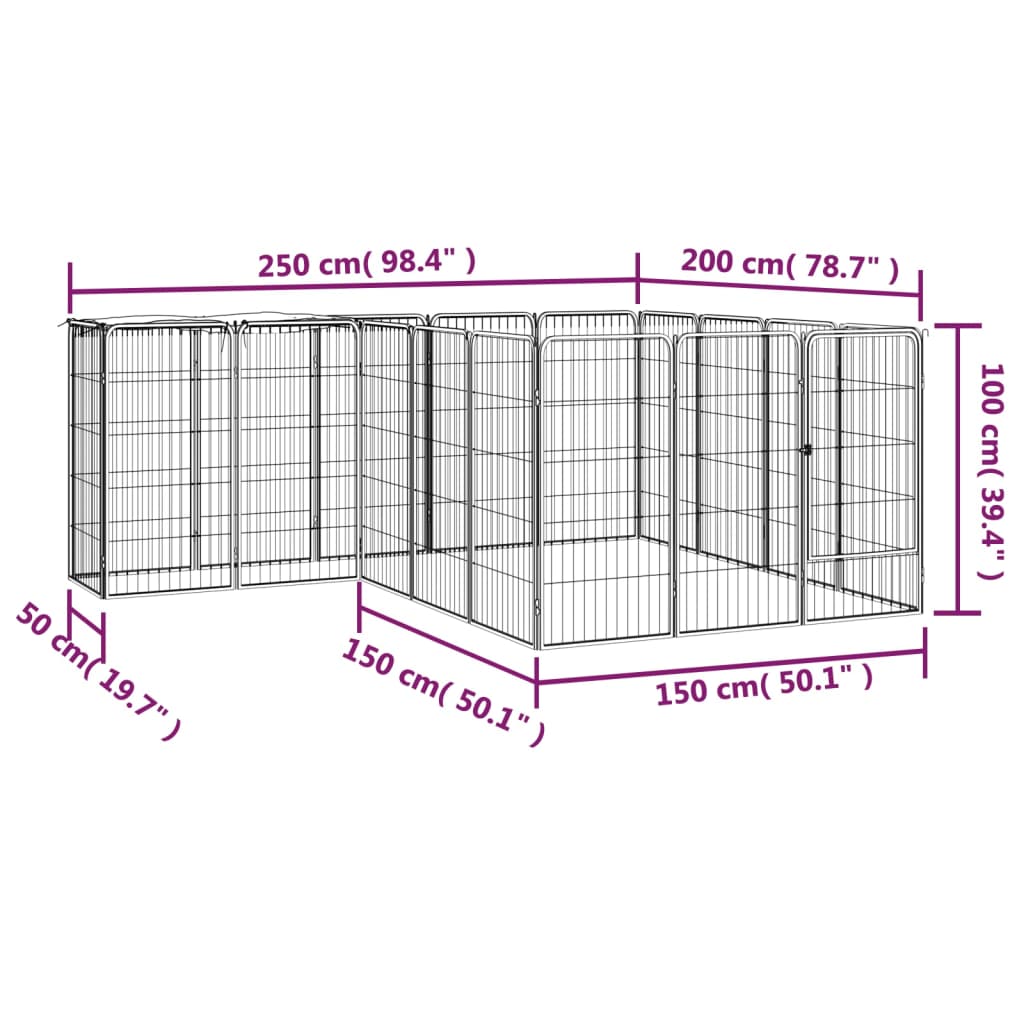 Hondenkennel 38 panelen 50x100 cm gepoedercoat staal zwart