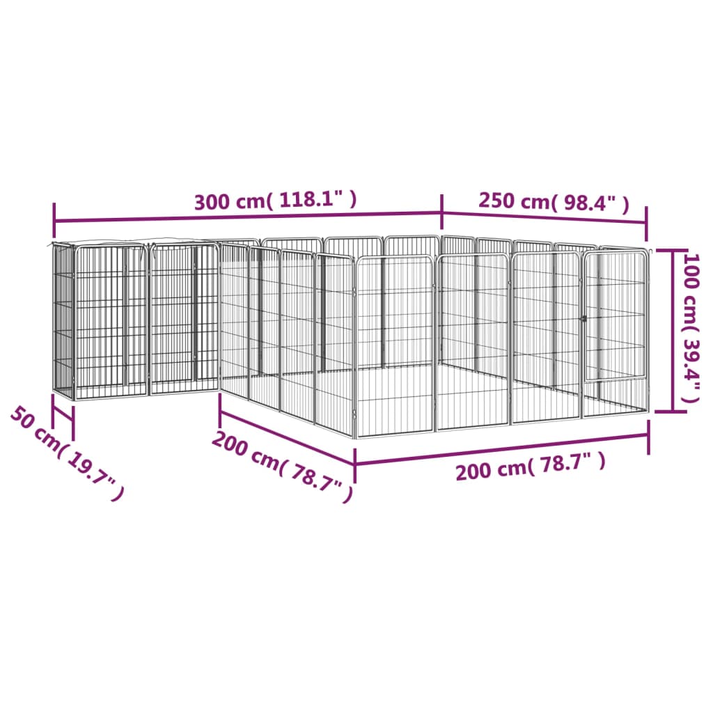 Hondenkennel 38 panelen 50x100 cm gepoedercoat staal zwart