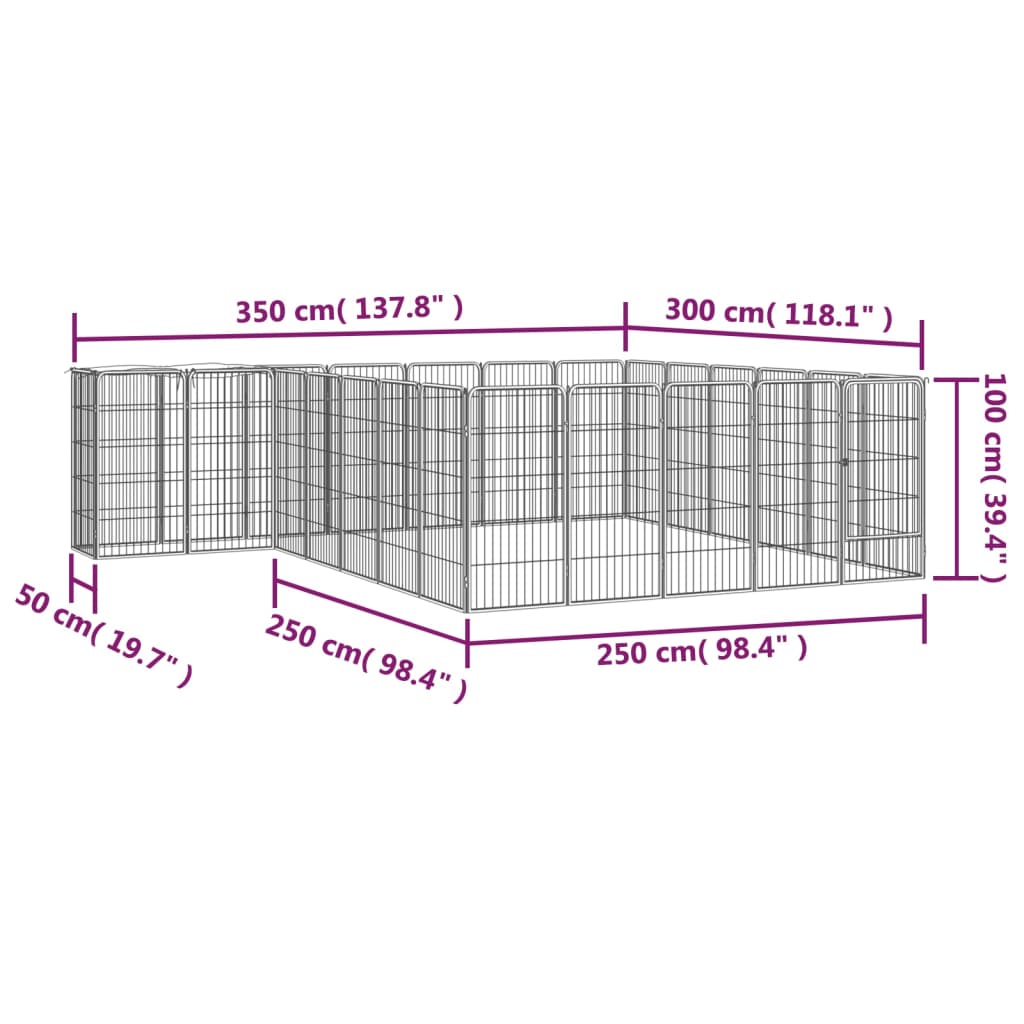 Hondenkennel 38 panelen 50x100 cm gepoedercoat staal zwart