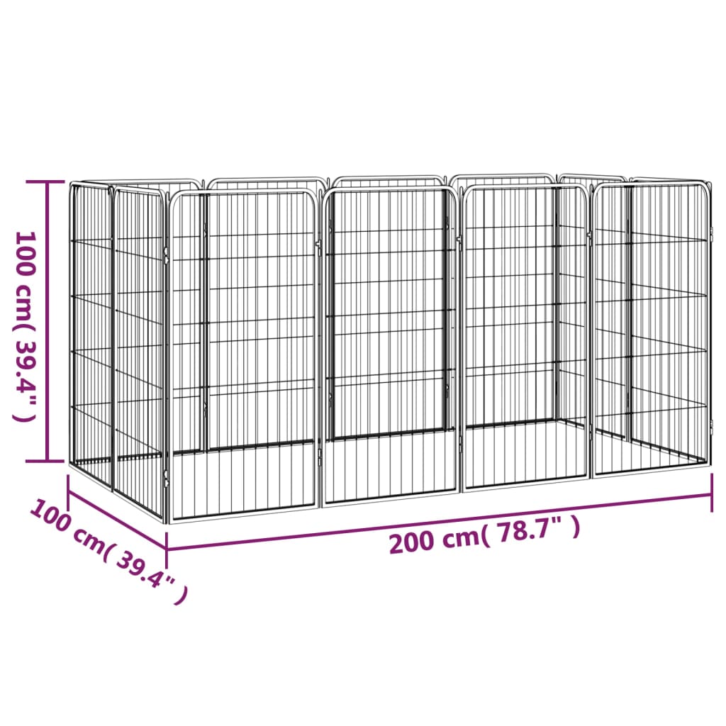 Hondenkennel 40 panelen 50 x 100 cm gepoedercoat staal zwart