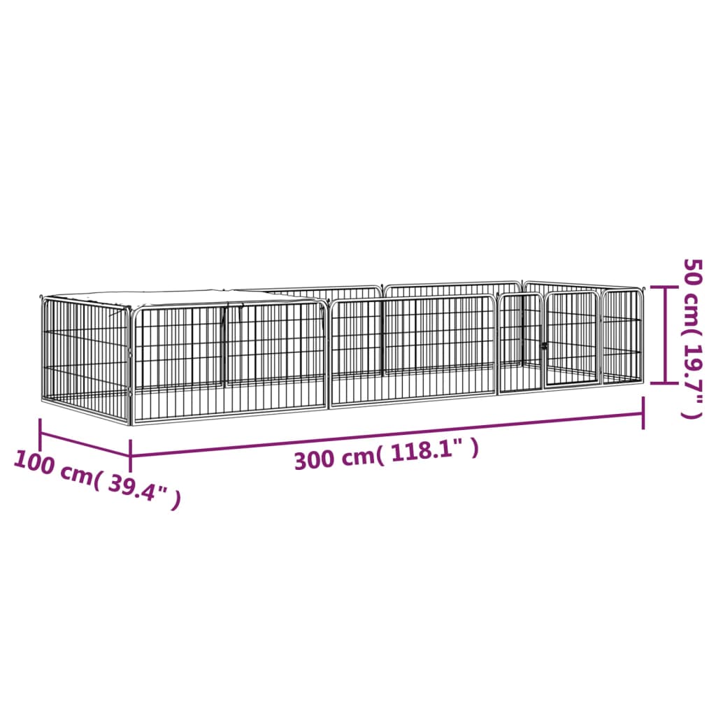 Hondenkennel 16 panelen 100x50 cm gepoedercoat staal zwart