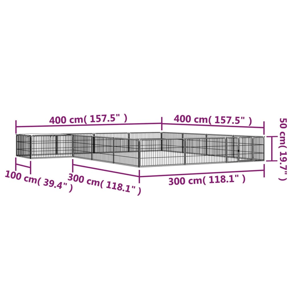 Hondenkennel 16 panelen 100x50 cm gepoedercoat staal zwart