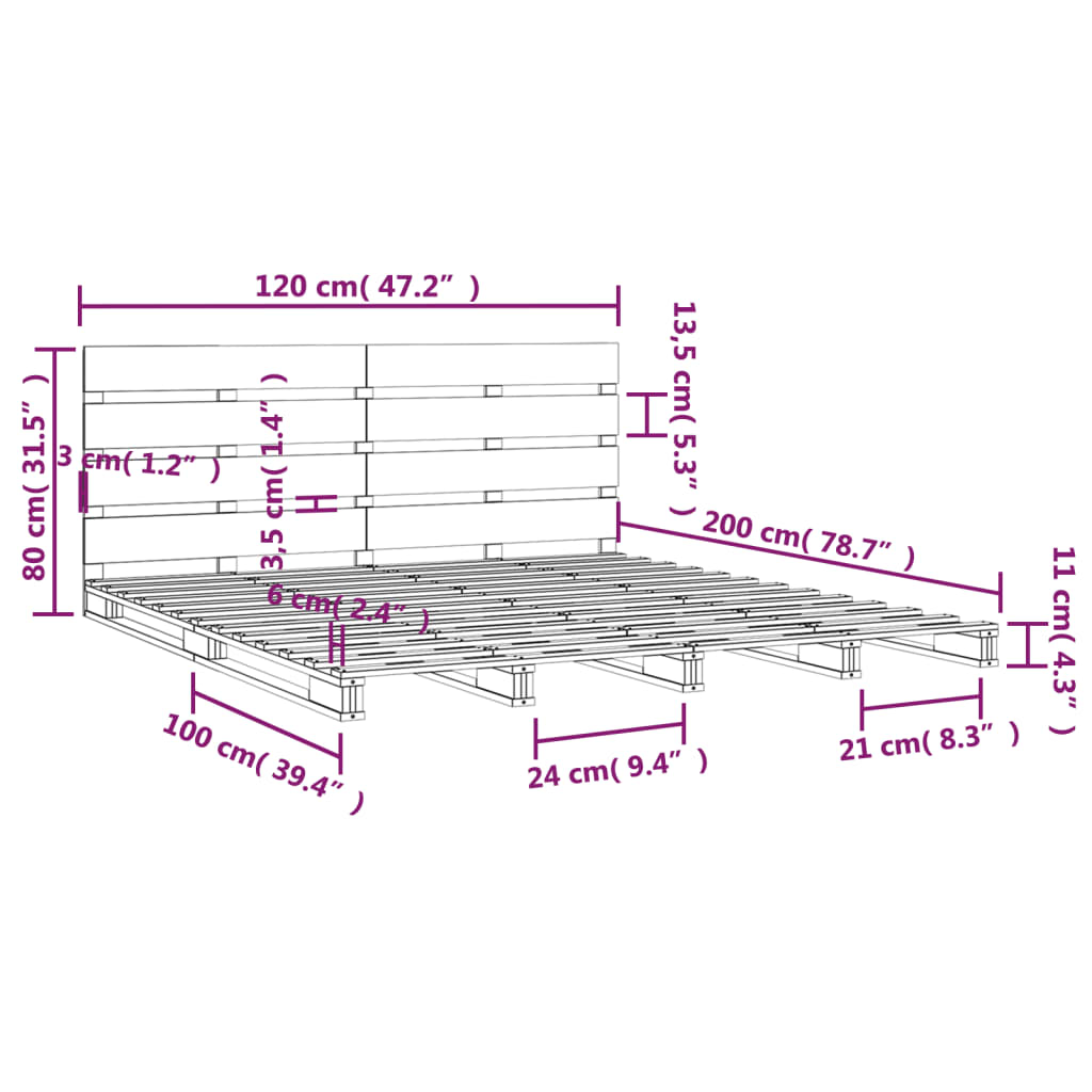 Bedframe massief grenenhout 75x190 cm