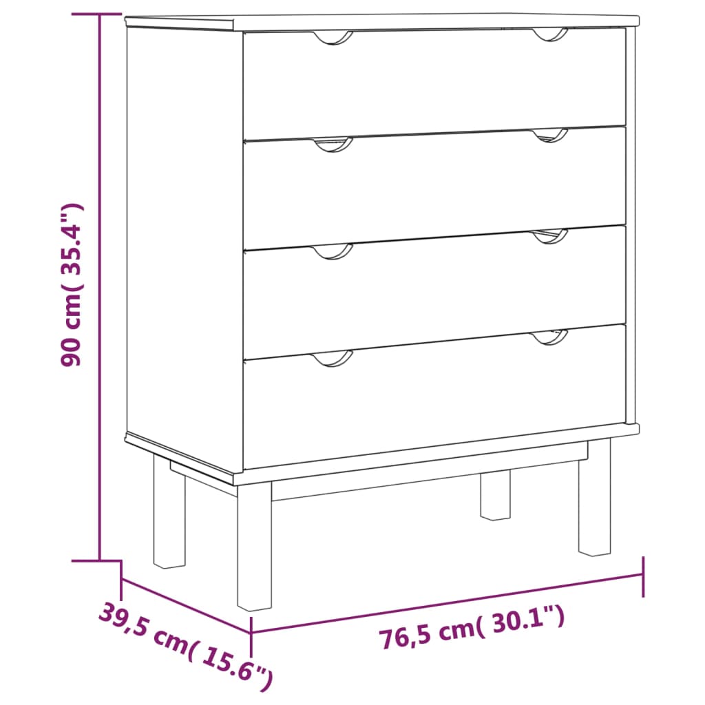 Ladekast OTTA 76,5x39,5x90 cm massief grenenhout