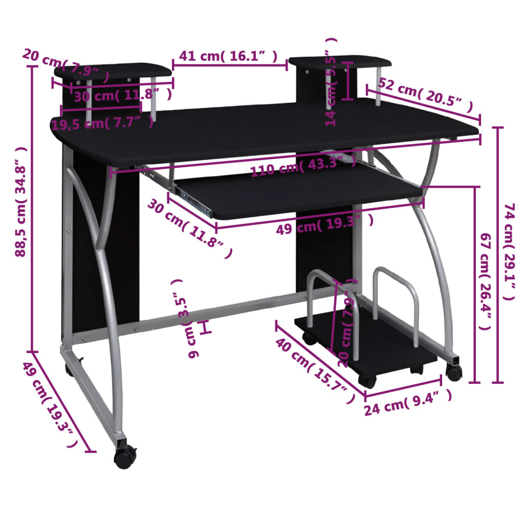 Computerbureau 110x52x88,5 cm bewerkt hout